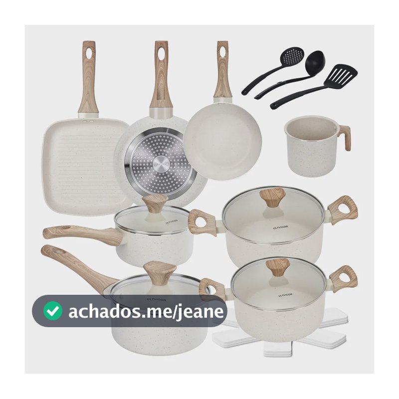 Conjunto Jogo Panelas Cerâmica Antiaderente Indução 19 Peças Baunilha