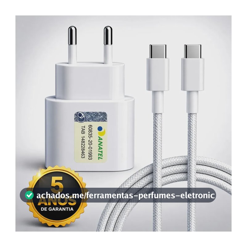 Carregador Turbo Super Rápido 30w Para iPhone 15 16 17 Pro Max - Cabo Blindado Tipo Usb C Dtimp