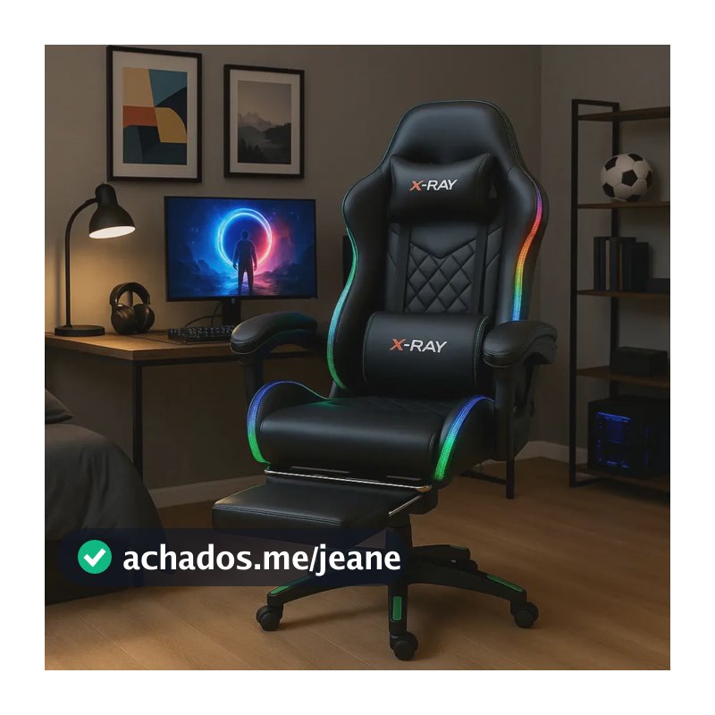 Cadeira gamer e escritório x-ray fit com led rgb ergonômica cor preta material do estofamento couro sintético