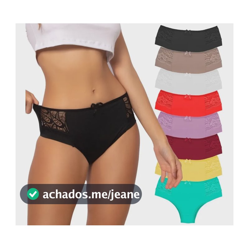 Kit 10 Calcinhas Cós Alto Detalhes Em Renda Lingerie Cores Lisas Gg (44 46)
