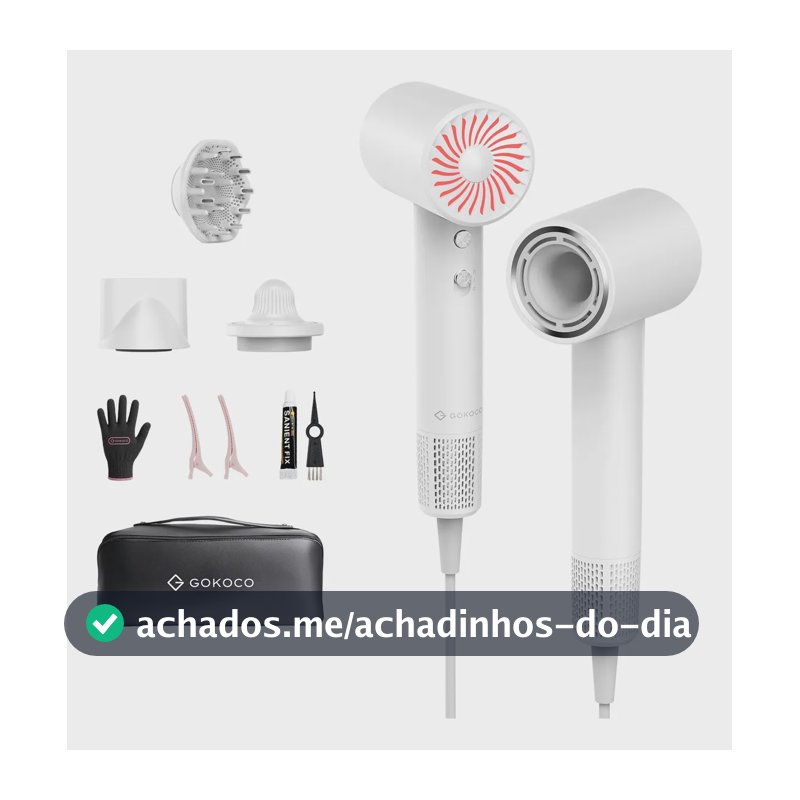 Secador De Cabelo Gokoco Com Difusor 110000rpm Íon Negativo Branco 127-220v