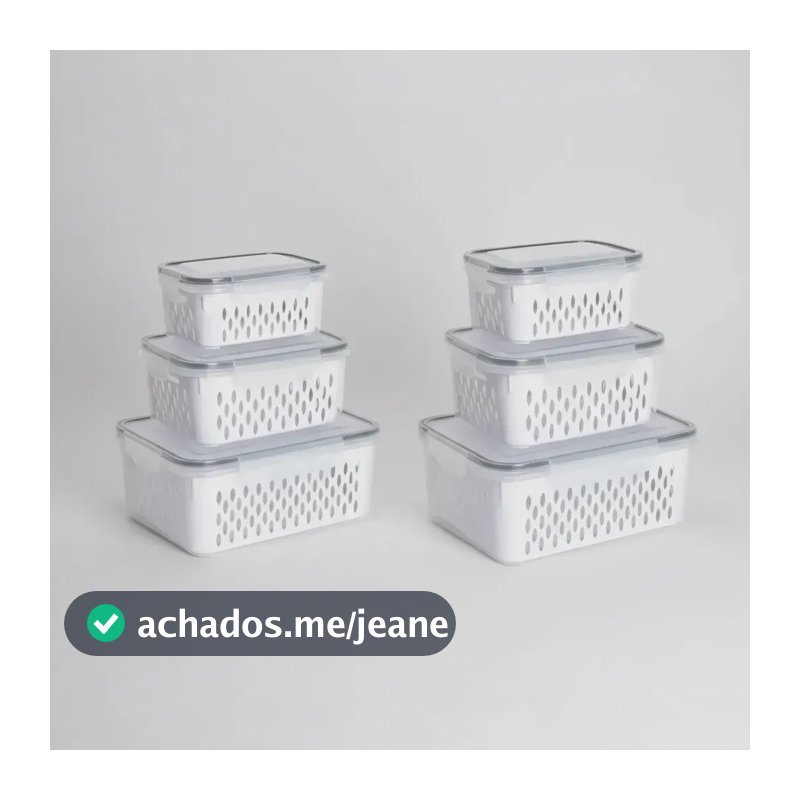 Kit 6 Organizadores Geladeira Alimentos Vegetais Com Tampas Branco-6pcs