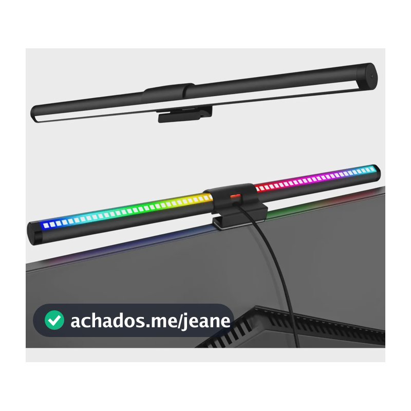 Luminária Barra Led Mesa Monitor Rgb 3 Tons Luz Regulável Preto 127/220v