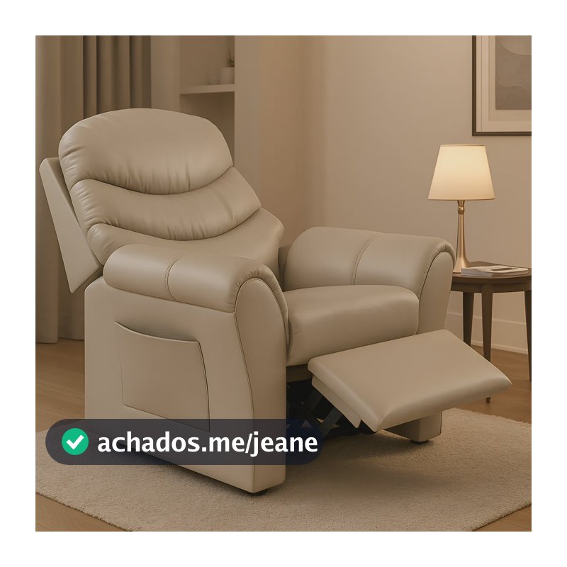 Poltrona Reclinável de Corino com Apoio de Pernas, 1 Lugar Bege