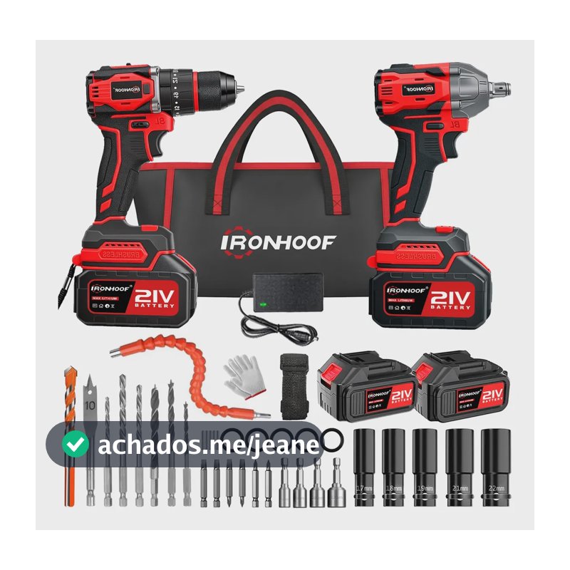 Kit Furadeira E Parafusadeira Chave Impacto Brushless 21v