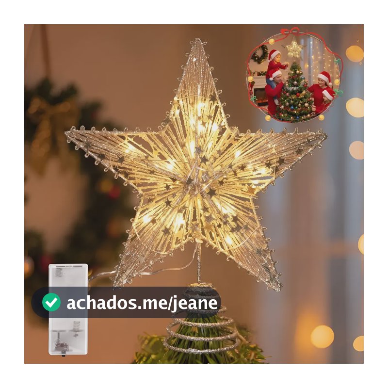 Led De Árvore Natal Top Estrela Decoração Luz 25  30cm Dourado
