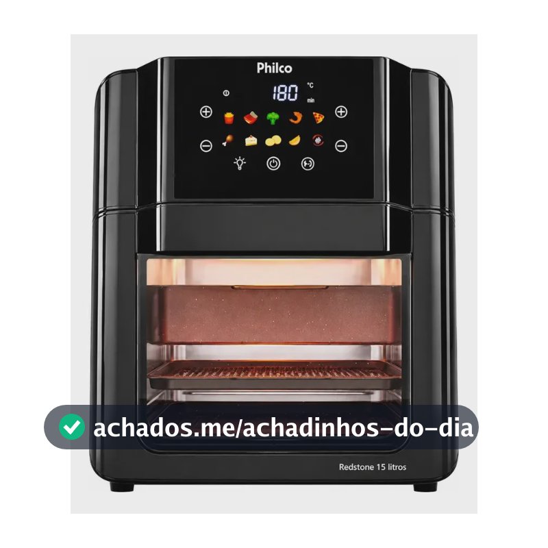 Philco PAF15C Fritadeira Air Fryer Oven 15 Litros Revestimento Redstone Porta Removível Luz Interna 10 Funções Preta