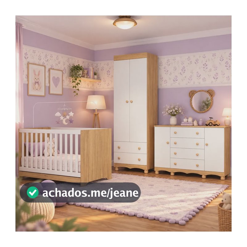 Quarto Bebê Completo Berço 3 Em 1 Flor Multimóveis Mp4936 Madeirado/branco