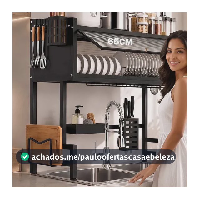 65cm Escorredor De Pratos E Tigelas Multifuncional Suspenso Preto
