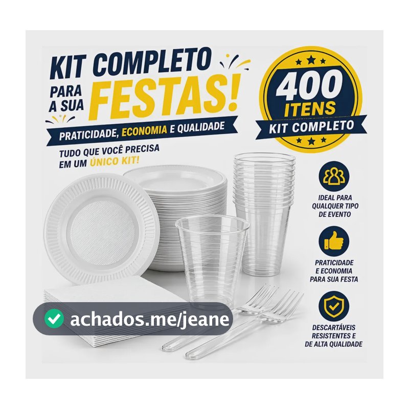 Kit Festa Descartável 400 Itens Copo Prato Garfo Guardanapo Kit 400 Itens Completo