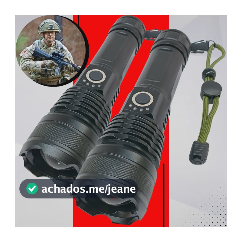 Kit 2 Lanterna Mais Forte Do Mundo Recarregável Tática Usb Branco Preta