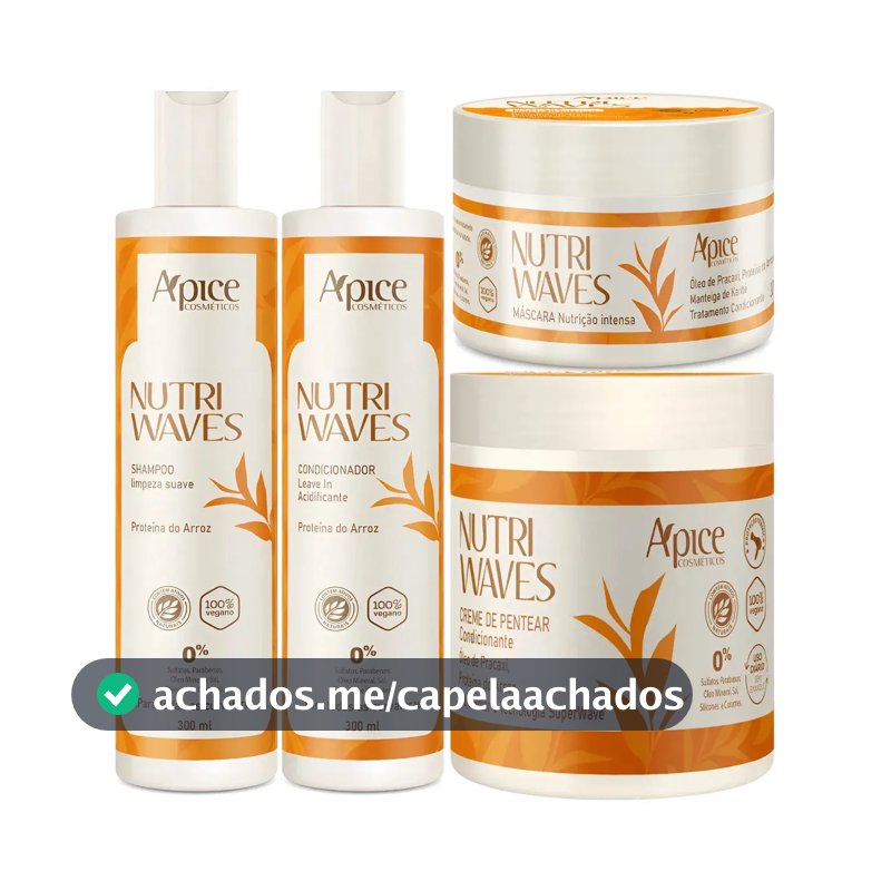 Kit Nutrição Capilar Ápice Nutri Waves com Shampoo, Condicionador, Máscara e Creme de Pentear