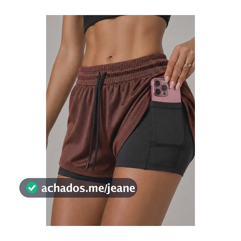 Shorts Feminino Duplo Bermuda 2 Em 1 Compressão Academia Marrom M
