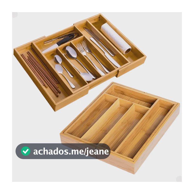 Organizador de Talheres de Madeira MDF Extensível com 7 Divisórias para Gaveta