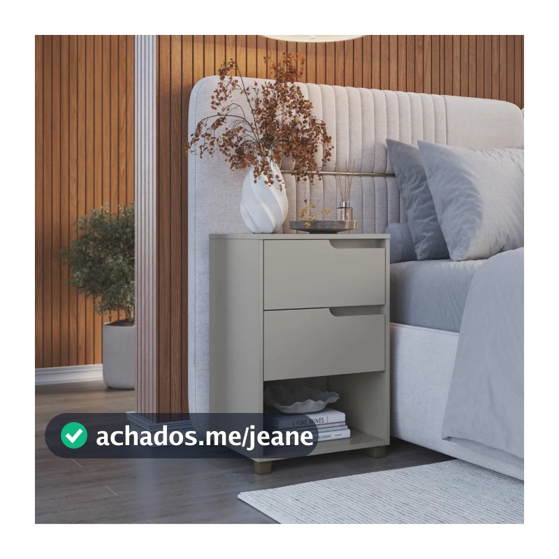 Mesa Cabeceira 2 Gavetas Cinza Claro 100% MDF 69x45 Cm