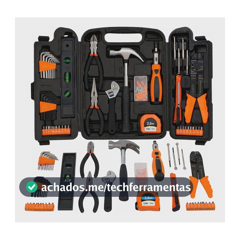 Jogo Kit De Ferramentas 129 Peças Completo C/ Maleta E Nível Preto