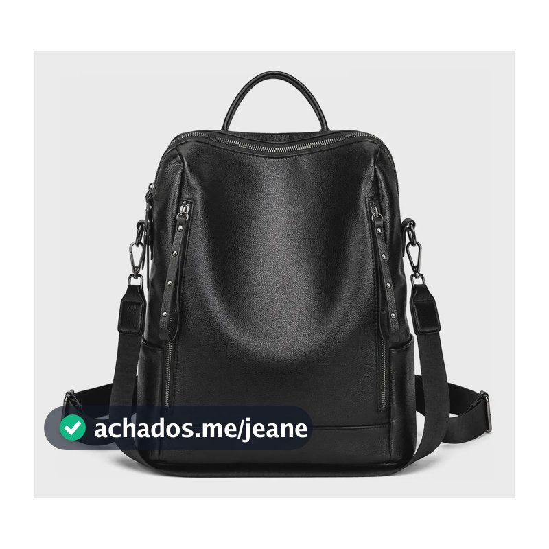 Mochila Feminina Bolsa Couro Sintético Multifuncional 3 Em 1 Preto Liso