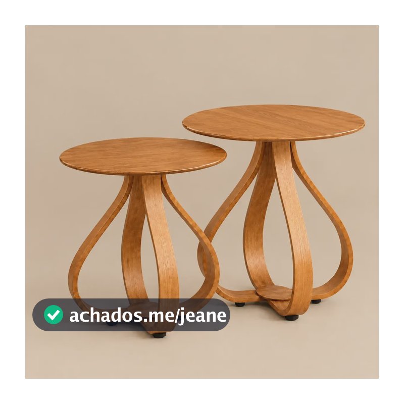 Conjunto Mesa Lateral Para Sala Com Tampo Madeira Moderno Mel