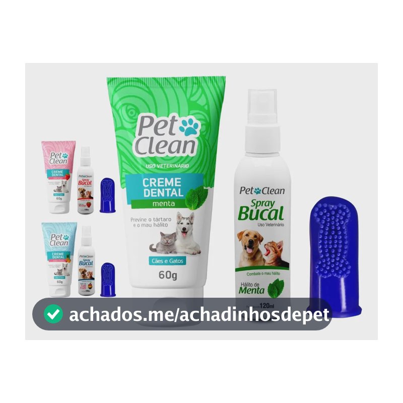 Gel Creme Dental Pet + Spray Bucal + Escova Dente Cachorro Sabor Menta