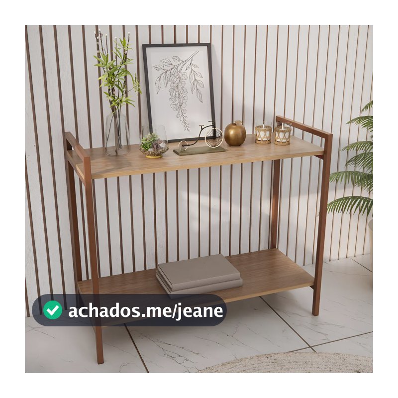 Balcão Aparador Buffet Sala Estar 80cm Armação Cobre Moderno Cor Freijó