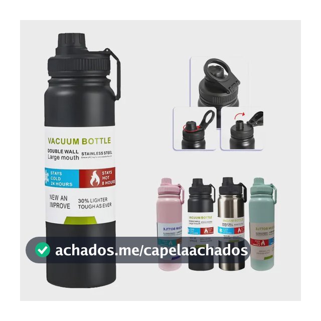 800mlgarrafa Térmica Água Squeeze Inox Academiaquente E Frio Preto