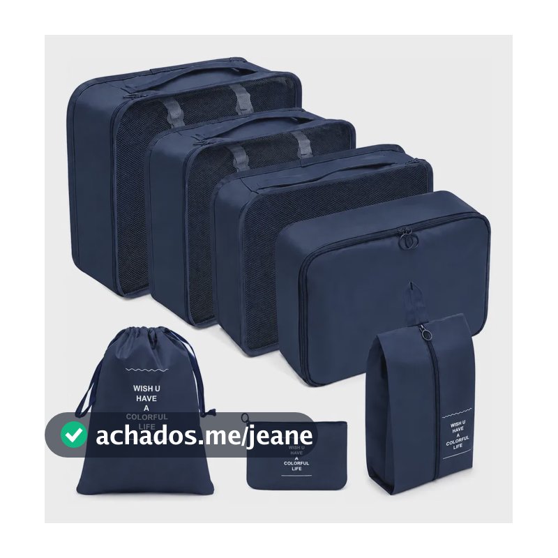 Organizador Malas Bolsas Viagem Kit Necessaire 7 Impermeável Azul