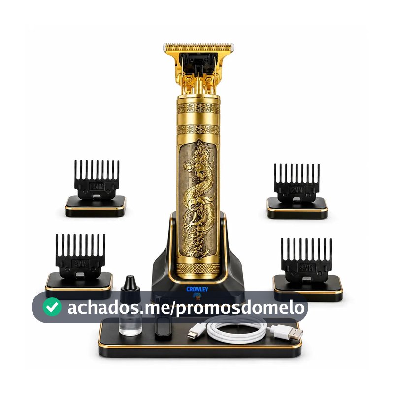 Maquina Maquininha Dragao Acabamento Cortar Cabelo Aparador Barba Pelos Elétrica Sem Fio Recarregavel - Crowley