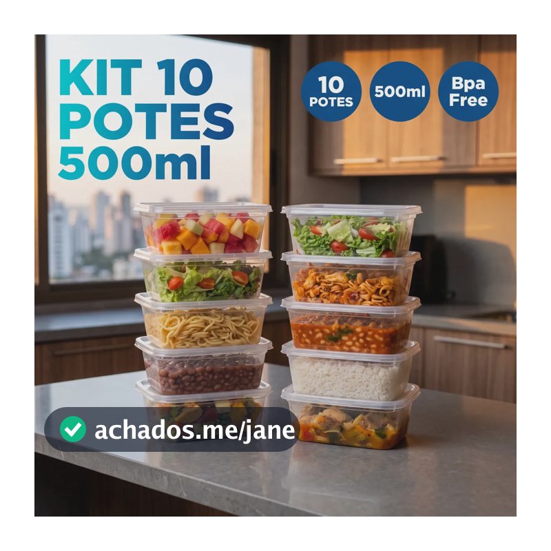 Kit 10 Potes 500ml Transparente Plástico Com Tampa De Encaixe Para Alimentos Marmita Fitness Reutilizável Apto Micro-ondas E Lava-louças Cozinha Geladeira Comida Mantimentos Ponte Lar Utilidades