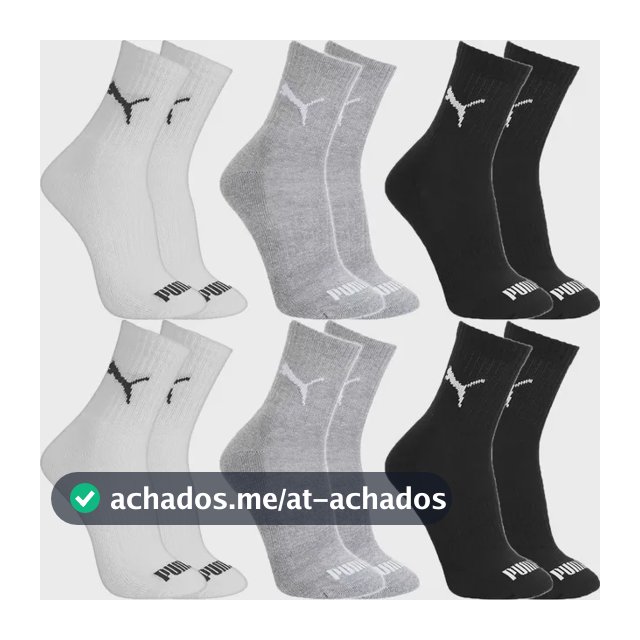 Kit 6 Pares Meias Puma Cano Médio Alto Atoalhada Original