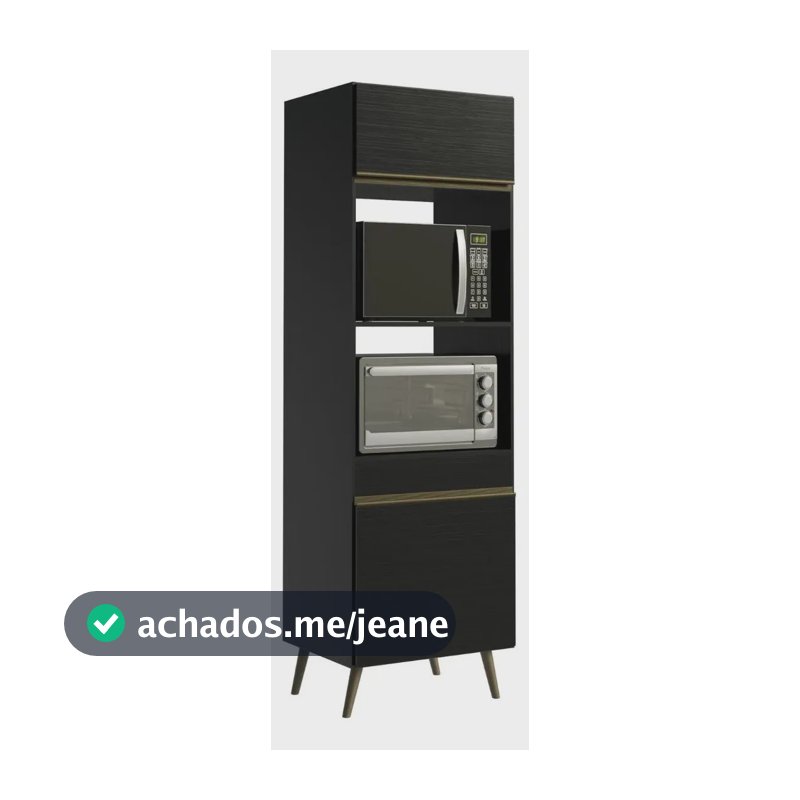 Paneleiro Armário Cozinha para Forno e Micro-Ondas 2 Portas 62cm Retrô Florença Multimóveis MP2426 Preto