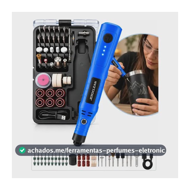 Mini Retífica Micro Retifica Profissional Kit 76 Em 1 Sem Fio Portátil Recarregável Multiuso Gravar Personalizar Copos Canecas Alianças Artesanato Lixadeira Corte Polimento Potente 3D Jeroclean