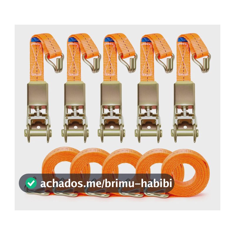 5x Kit Cinta Catraca Pequena 800kg Amarração Carga Reforçada Laranja