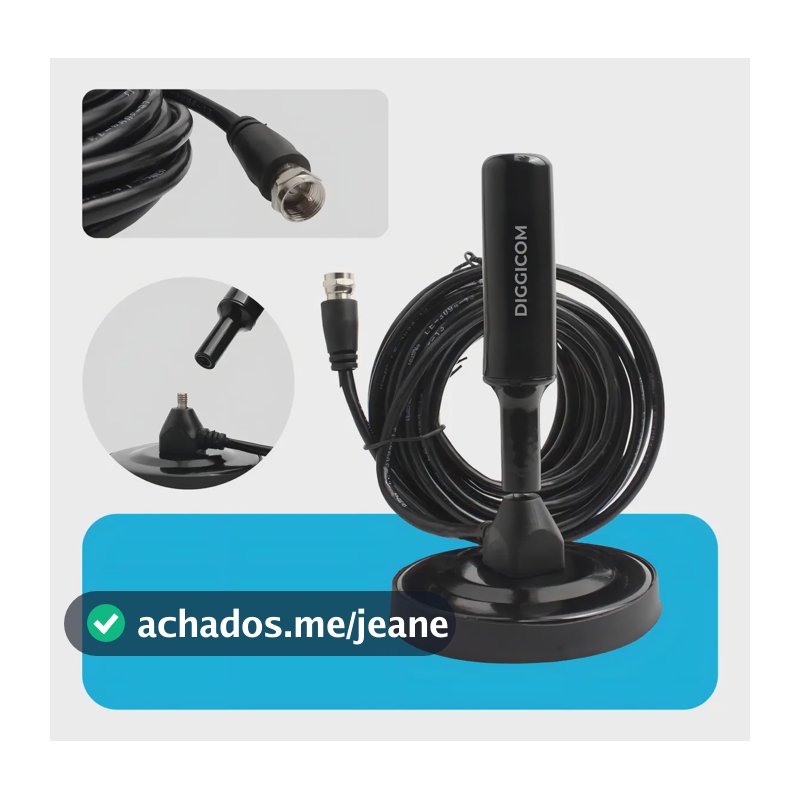 Antena Digital Sinal 4k Hd Smart Tv Interna Externa Para Tv Samsung LG Led Lcd 3d Hdtv Uhf Amplificador Cabo Longo De 5 Metros Com Base Magnética Diggicom