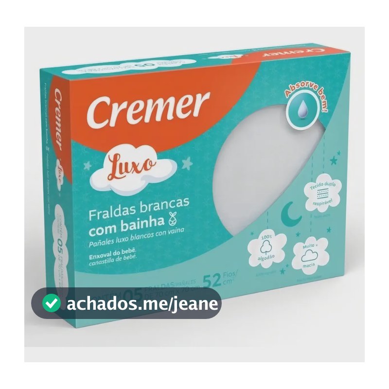 Fralda Cremer Luxo Branco C/bainha Cx/5 Unid. Gênero Sem gênero Tamanho 70x68