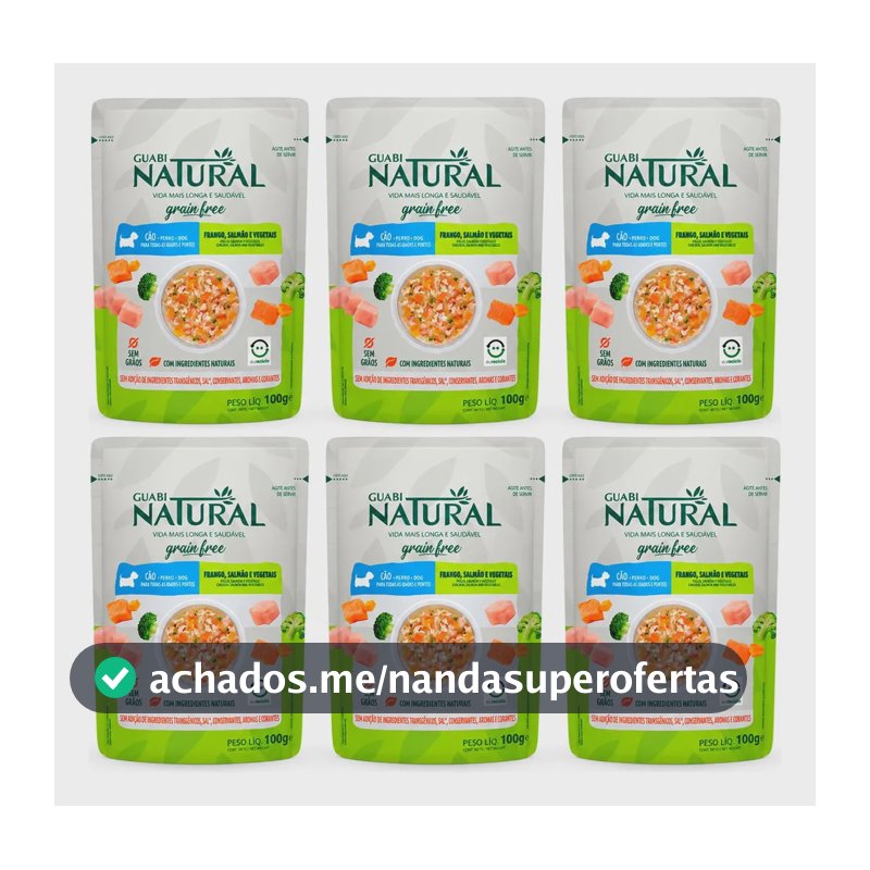 Ração Úmida Guabi Natural Sachê Cães Grain Free Frango Salmão e Vegetais 100g 6un