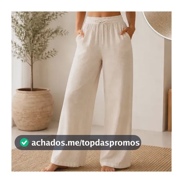 Calça Pantalona Cru Wide Leg Cós Elastico Saída Praia Jeans