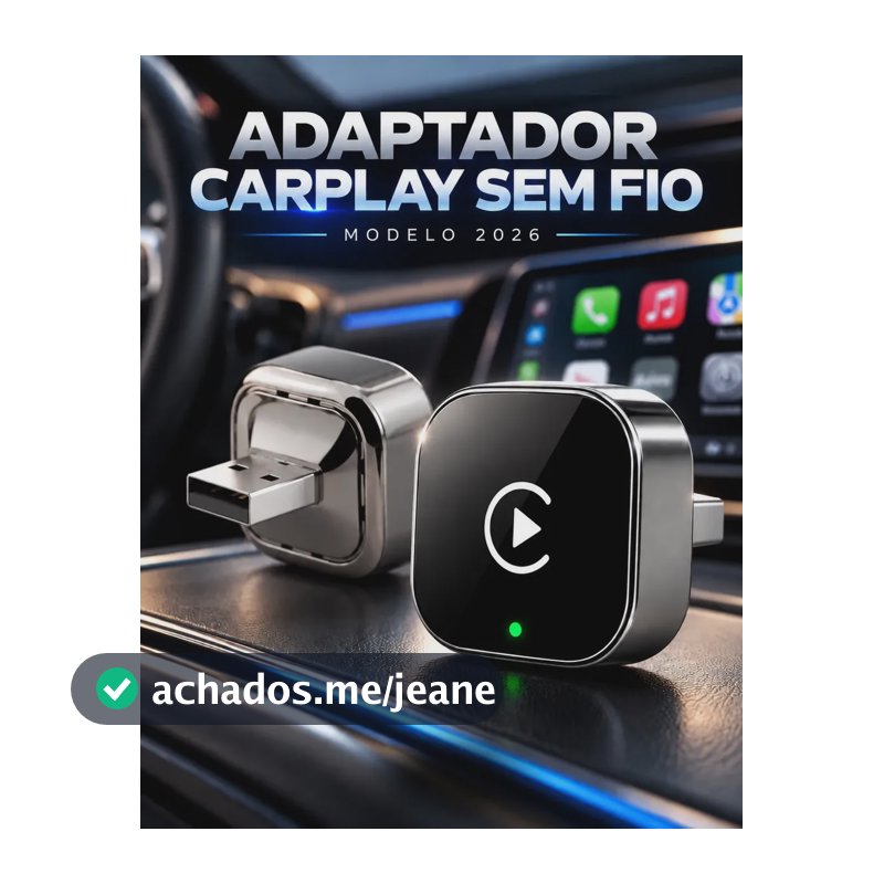 Adaptador CarPlay Sem Fio Modelo 2026 Para iPhone e Android USB Plug and Play Conexão Automática Compacto Compatível com Central Multimídia Carro Fácil Instalação Maps Música Chamadas