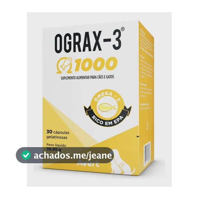 Suplemento Cães Gatos Avert Ograx-3 1000 30 Cápsulas