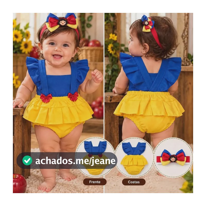 Romper Branca De Neve Mesversario Temàtico Fantasia Roupinha Branca De Neve Tamanho Unico 2 A 5 Meses