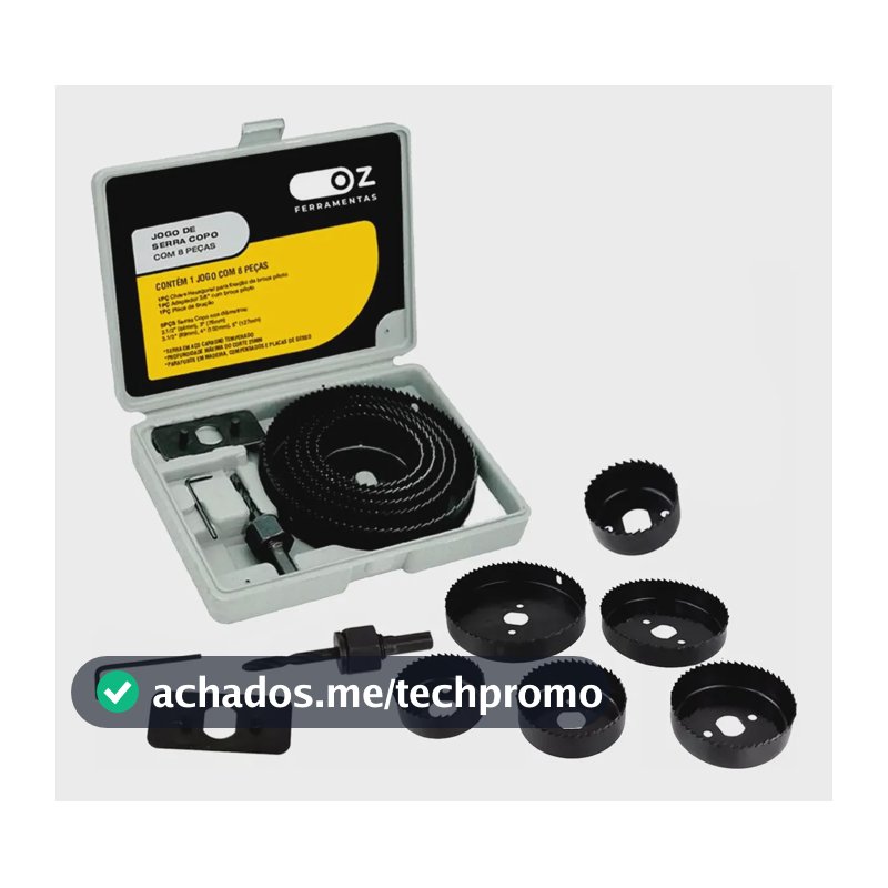 Kit Jogo Serra Copo 8 Peças + Estojo - Madeira Gesso Pvc