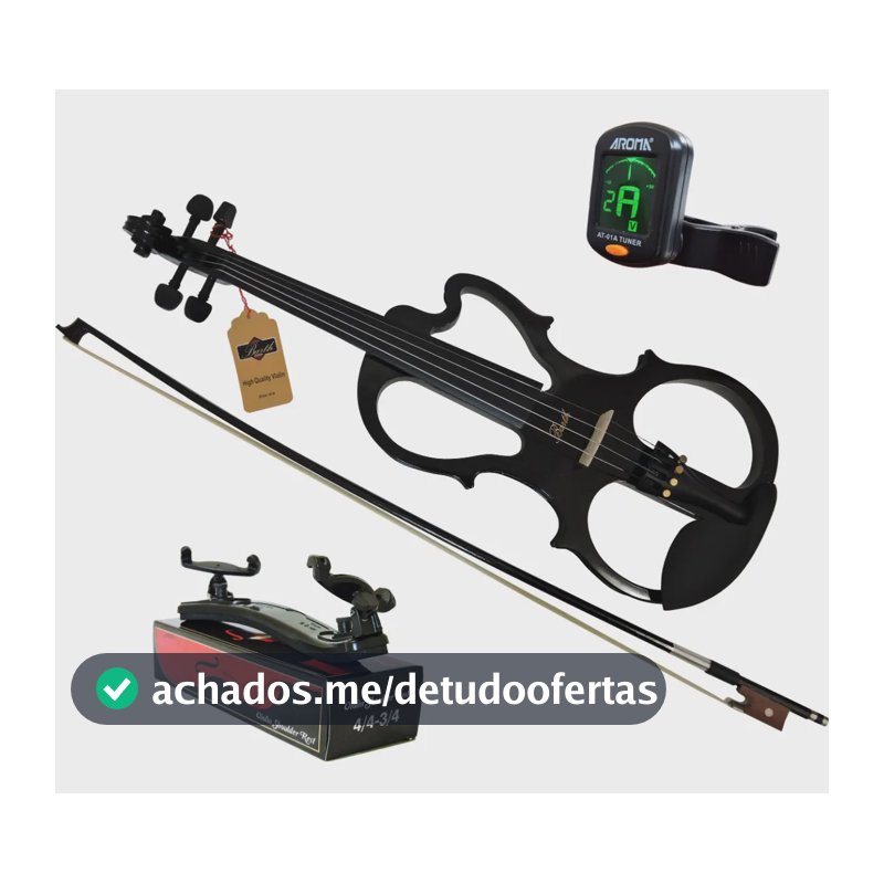Violino Elétrico Barth 4/4 Bk - Kit C/ Espaleira + Afinador  Preto