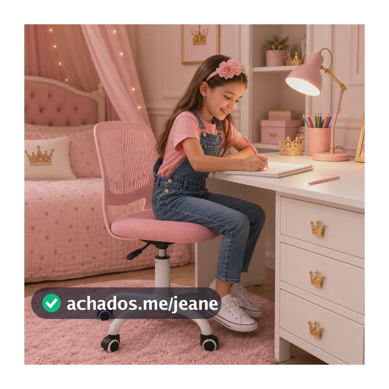 Cadeira De Escritório Infantil Rosa Giratória Estudo 80kg Rosa Espuma De Alta Densidade