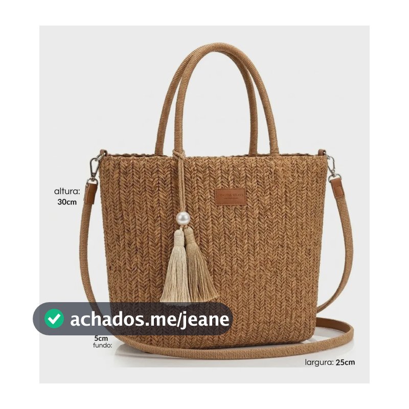 Bolsa Feminina Palha De Ombro Praia Piscina Verao Estilosa Cáqui Lisa