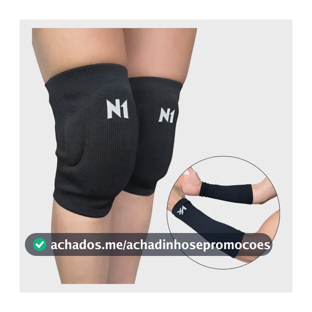 Joelheira Vôlei N1 Sport Slide Brinde Manguito Antebraço Preto M