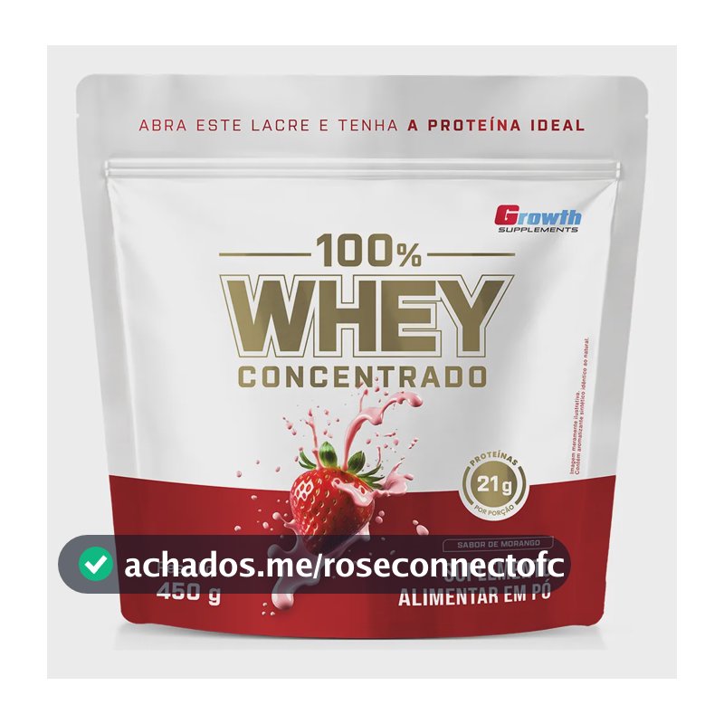 100% Whey Concentrado 450g Growth Supplements Morango
