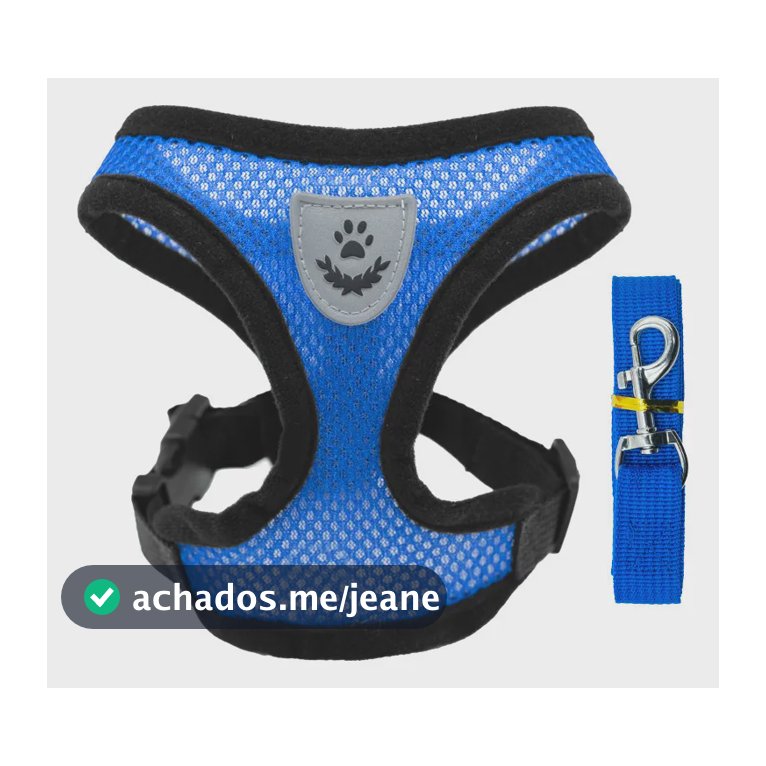 Coleira Peitoral Para Cachorro Pet Colete Refletivo + Guia Azul Estrelas M