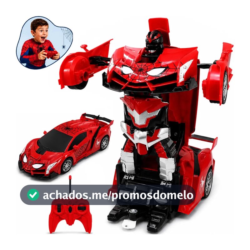 Carrinho de Controle Remoto Robô Transformer Homem Aranha Spider Infantil Transformer Que Vira Robô Recarregavel Kizumba