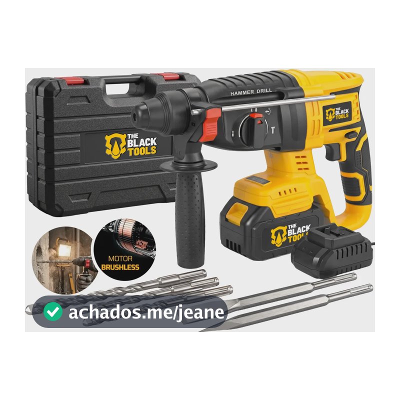 Martelete Perfurador Rompedor Sem Fio Bateria 21V 4000mAh Professional Sds Plus Motor Brushless Maleta The Black Tools