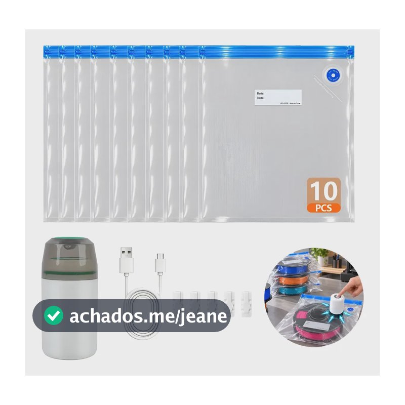 Kit 10 Sacos Vácuo Filamento 3d Pla Abs Bomba Usb 5 Clips
