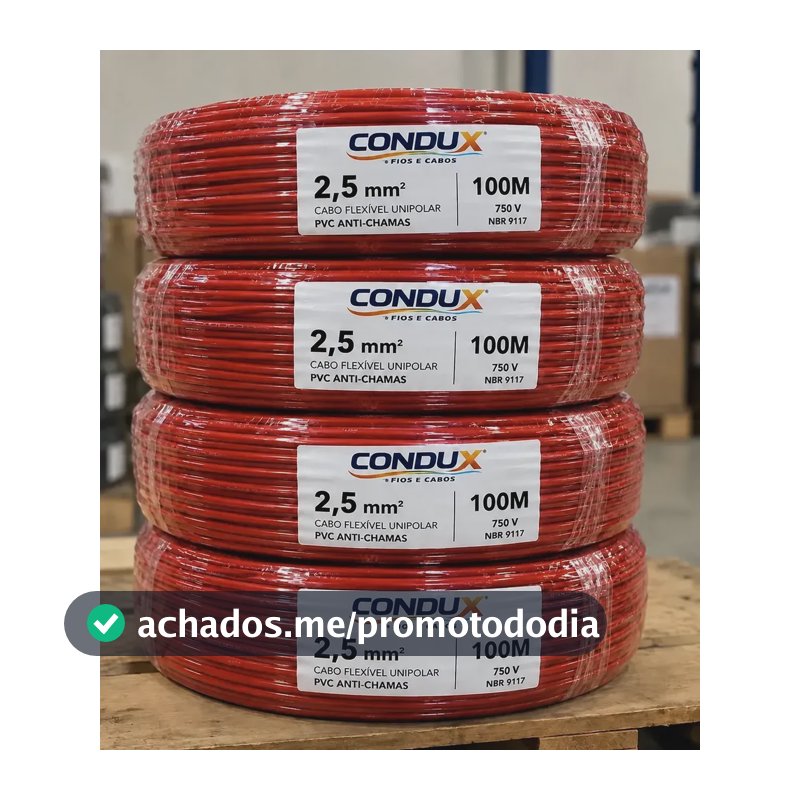 Cabo Flexivel 2,5mm Unipolar Com 100 Metros Condux 750v Vermelho